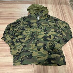 gap canvas military fatigue camo leightweight jacket coat tuck away hood